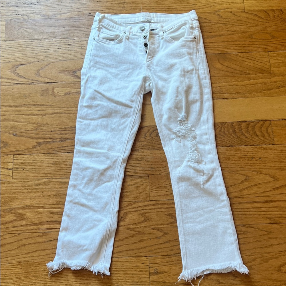 McGuire White Distressed Women Jeans 25 kick crop cut hem